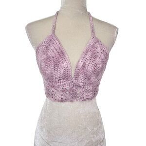 Handcrafted Purple Tie Dye Crochet Knitted Crop Top Bustier Bralette Adjustable
